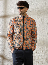 Orange Floral Print Zipped Jacket Jackets Fugazee 