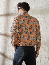 Orange Floral Print Zipped Jacket Jackets Fugazee 