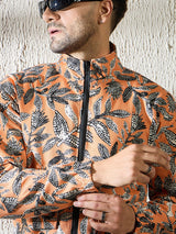 Orange Floral Print Zipped Jacket Jackets Fugazee 