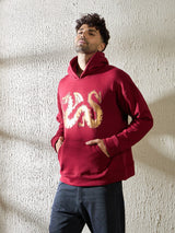 Wine Golden Dragon Oversized Hooded Sweatshirt Sweatshirts Fugazee 