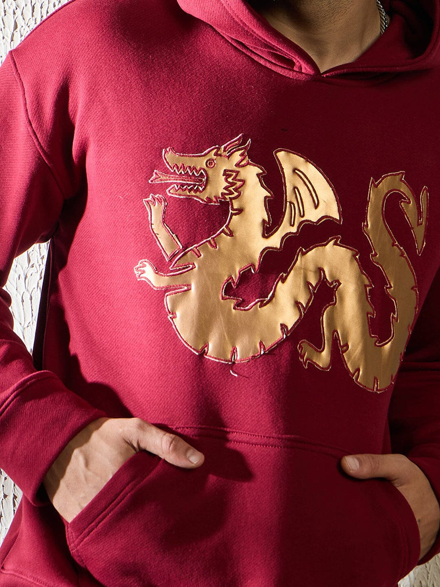 Wine Golden Dragon Oversized Hooded Sweatshirt Sweatshirts Fugazee 