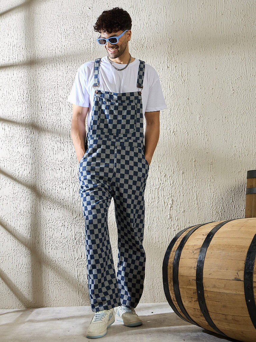 Indigo Checkered Dungaree Dungarees Fugazee 