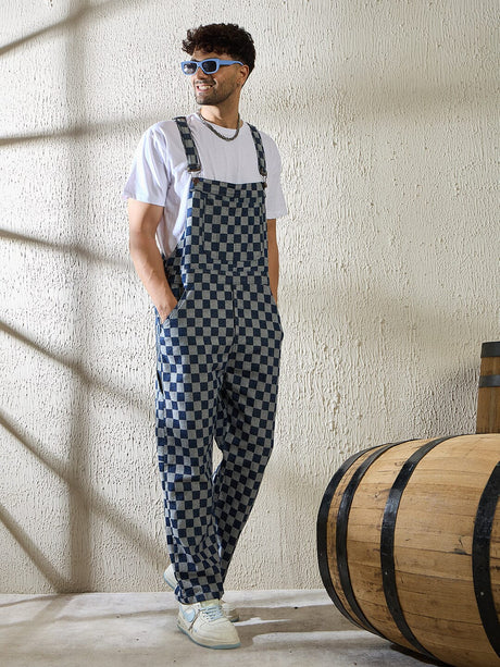 Indigo Checkered Dungaree Dungarees Fugazee 