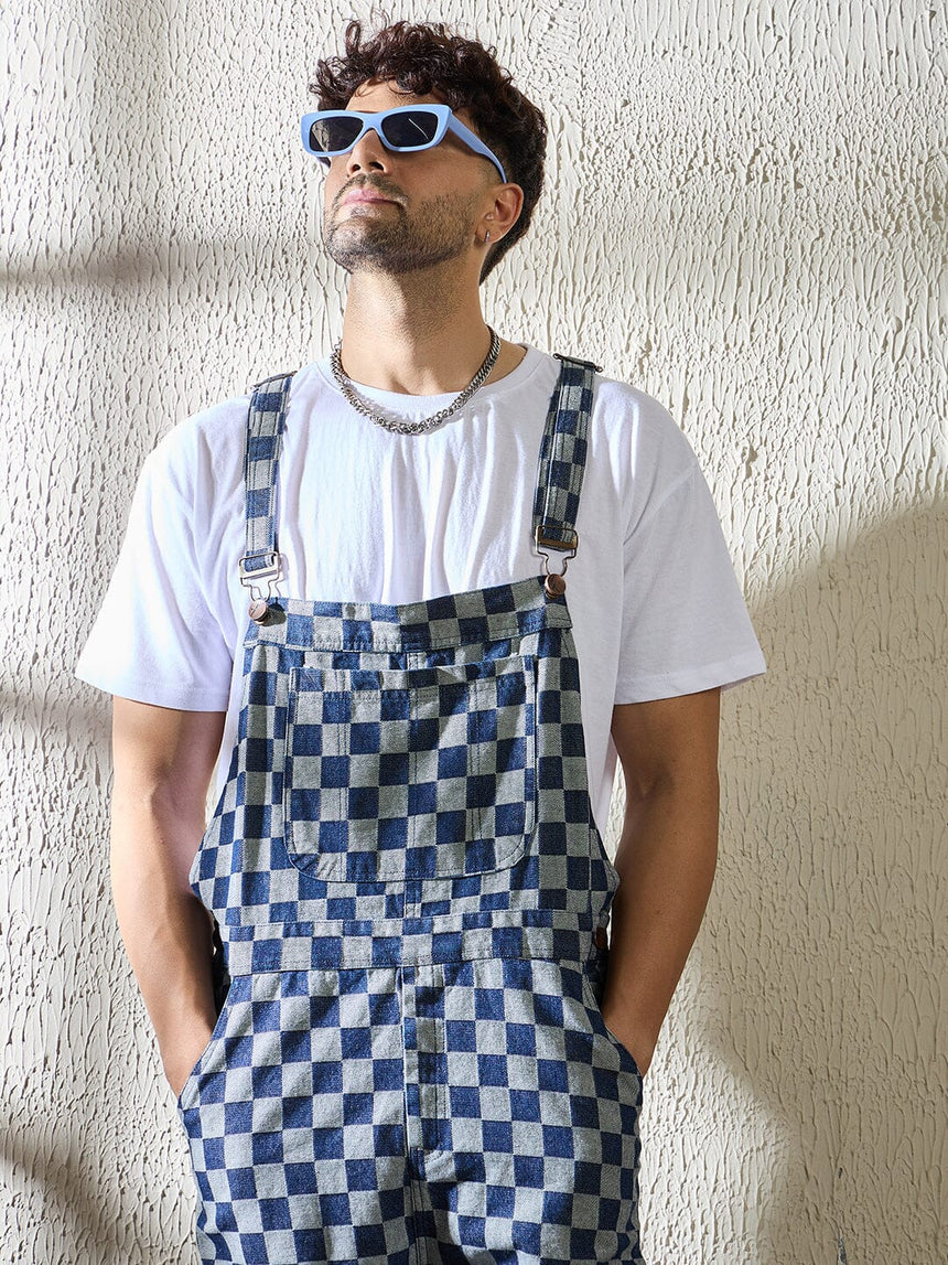 Indigo Checkered Dungaree Dungarees Fugazee 