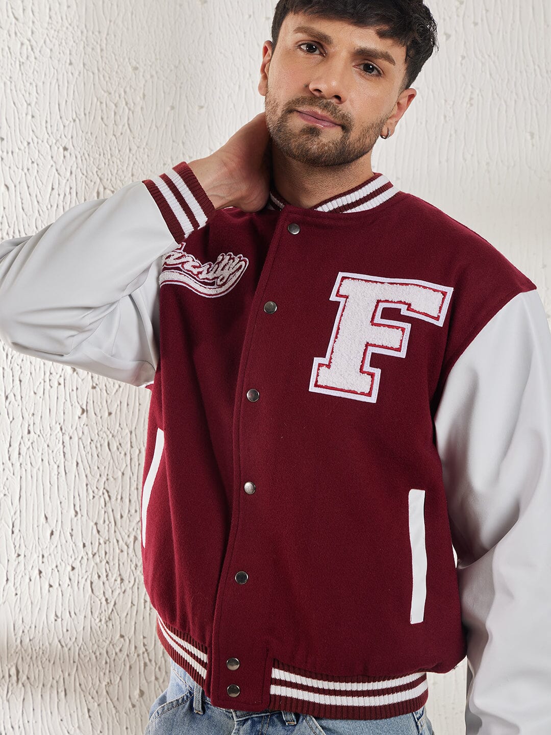 Burgundy hotsell varsity jacket