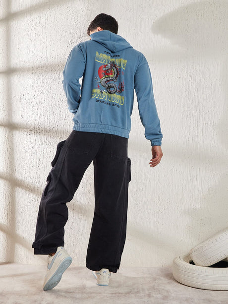 Petrol Blue Dragon Oversized Sweatshirt Sweatshirts Fugazee 