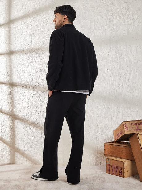 Black Polar Fleece Shacket and Trackpants Clothing Set Clothing Set Fugazee 