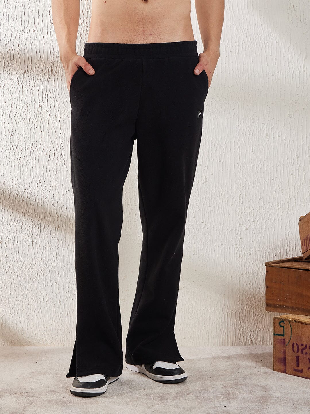 Black Polar Fleece Boot Cut Joggers Buy Men Trackpants Fugazee FUGAZEE