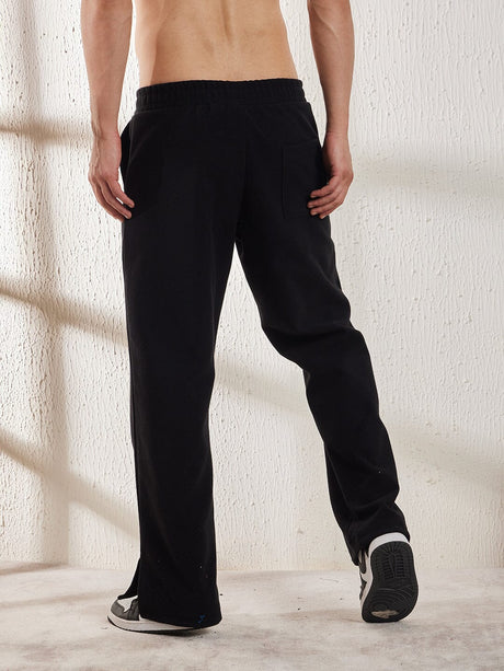 Black Polar Fleece Boot Cut Joggers Trackpants Fugazee 