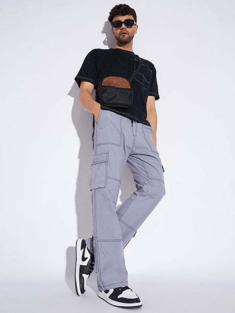 Grey Contrast Stitch Cargo Trackpants Trackpants Fugazee 