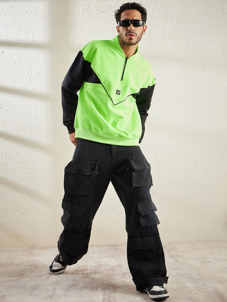 Neon And Black Oversized Cut Sew Sweatshirt Sweatshirts Fugazee 