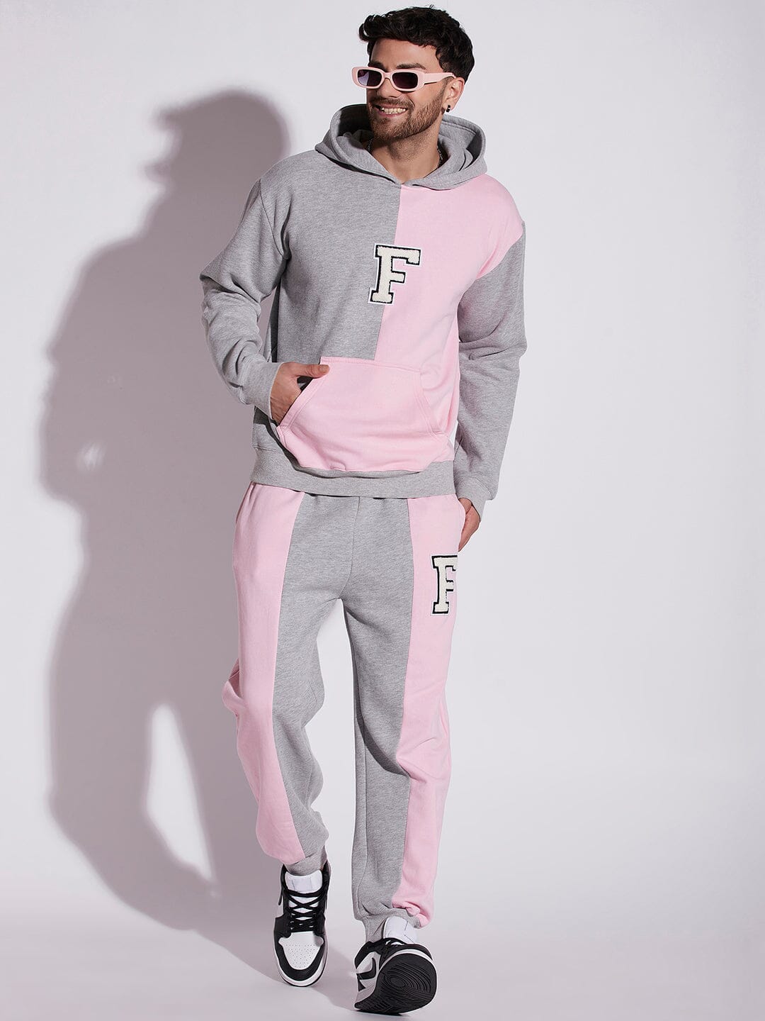 Pink Grey Cut Sew Joggers Buy Men Trackpants Fugazee FUGAZEE