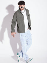 Olive Textured OverShirt Shirts Fugazee 