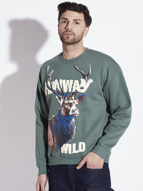 Highland Green Antelope Graphic Oversized Sweatshirt Sweatshirts Fugazee 