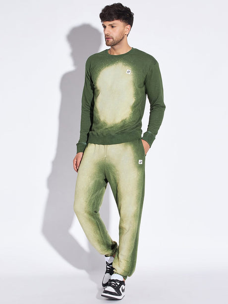 Olive Spray Tie Dye Sweatshirt & Jogger Combo Tracksuit Tracksuits Fugazee 