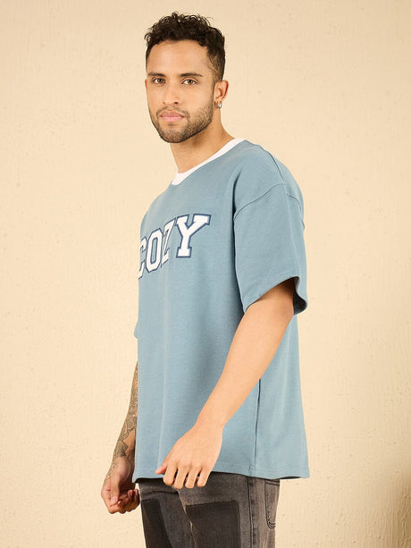 Blue Cozy Embroidered Oversized Tshirt T-shirts Fugazee 