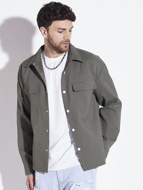 Olive Textured OverShirt Shirts Fugazee 