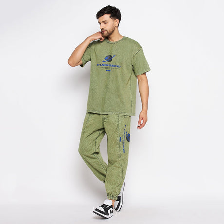 Green Acid Wash Tshirt and Trackpants Clothing Set Clothing Set Fugazee 