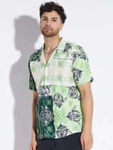 Green Baroque Print Cuban Shirt Shirts Fugazee 