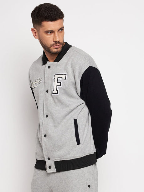 Grey And Black Fleece Varsity Jacket Jackets Fugazee 