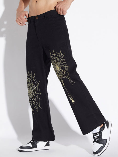 Black Spider Web Flared Pants Trousers Fugazee 