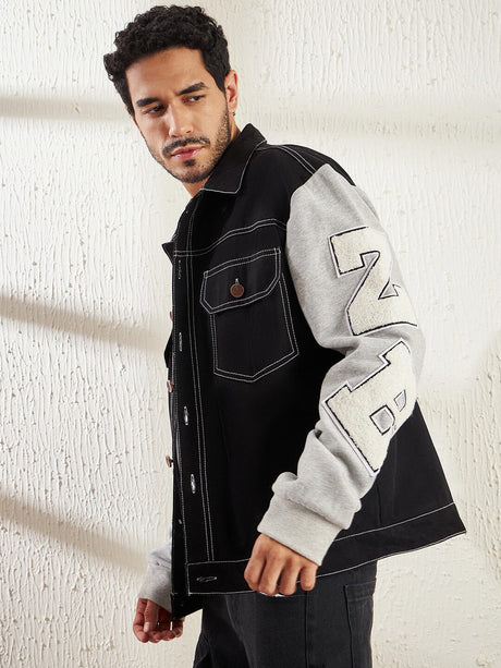 Black Letterman Contrast Stitch Jacket Jackets Fugazee 