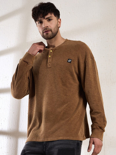 Tan Slubbed Heavy Jersey Henley T-shirts Fugazee 