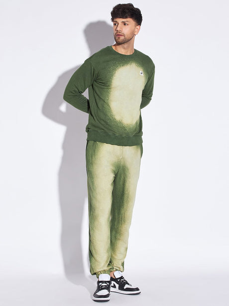 Olive Spray Tie Dye Sweatshirt & Jogger Combo Tracksuit Tracksuits Fugazee 