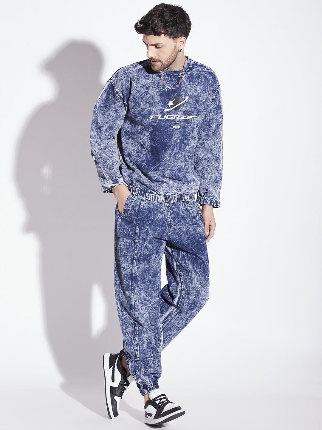 Blue Acid Washed Sweatshirt Jogger Combo Tracksuit Fugazee