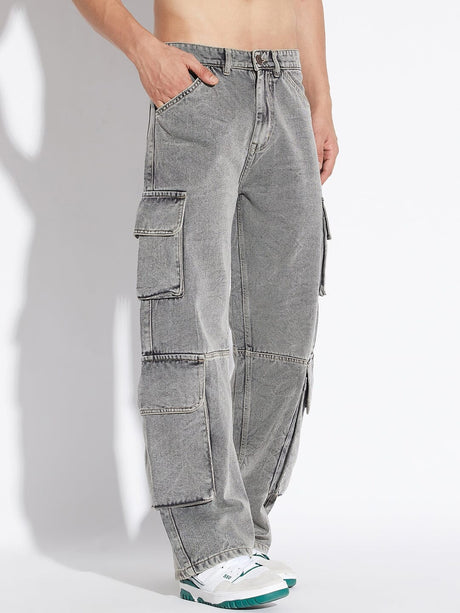 Grey Baggy Cargo Denim Jeans Fugazee 