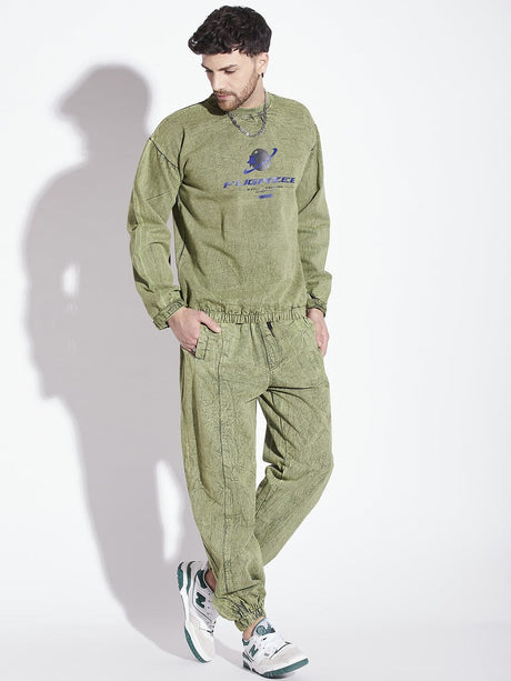 Green Acid Washed Sweatshirt & Jogger Combo Tracksuit Tracksuits Fugazee 