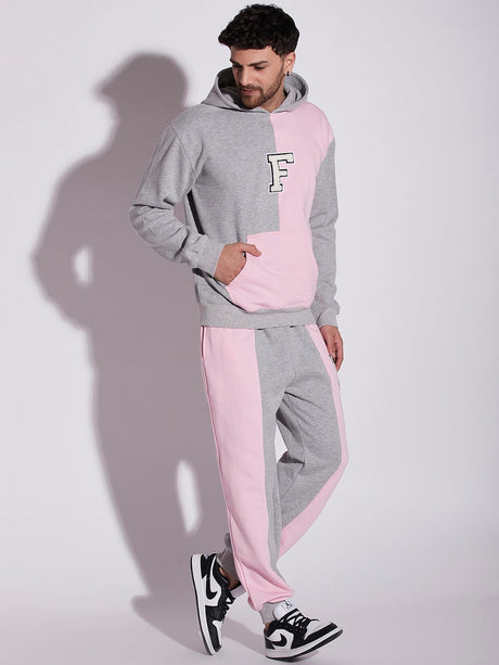 Pink And Grey Cut Sew Oversized Tracksuit Tracksuits Fugazee 