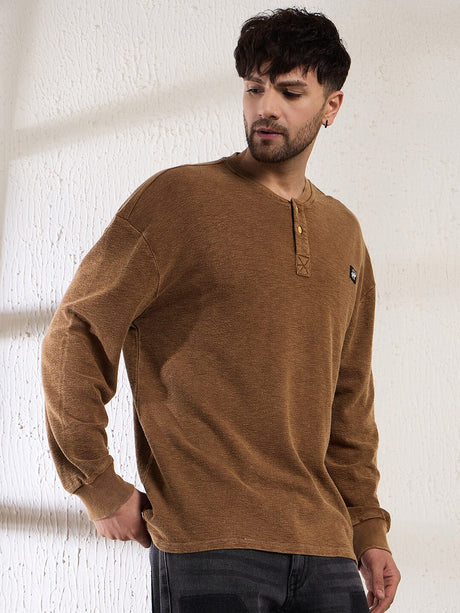 Tan Slubbed Heavy Jersey Henley T-shirts Fugazee 