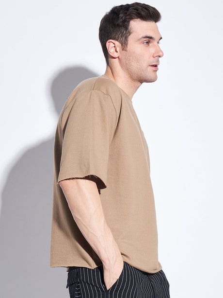 Beige Oversized Elbow Sleeve Tee T-shirts Fugazee 