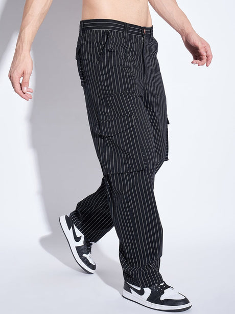 Black Pin Striped Cargo Pants Trousers Fugazee 