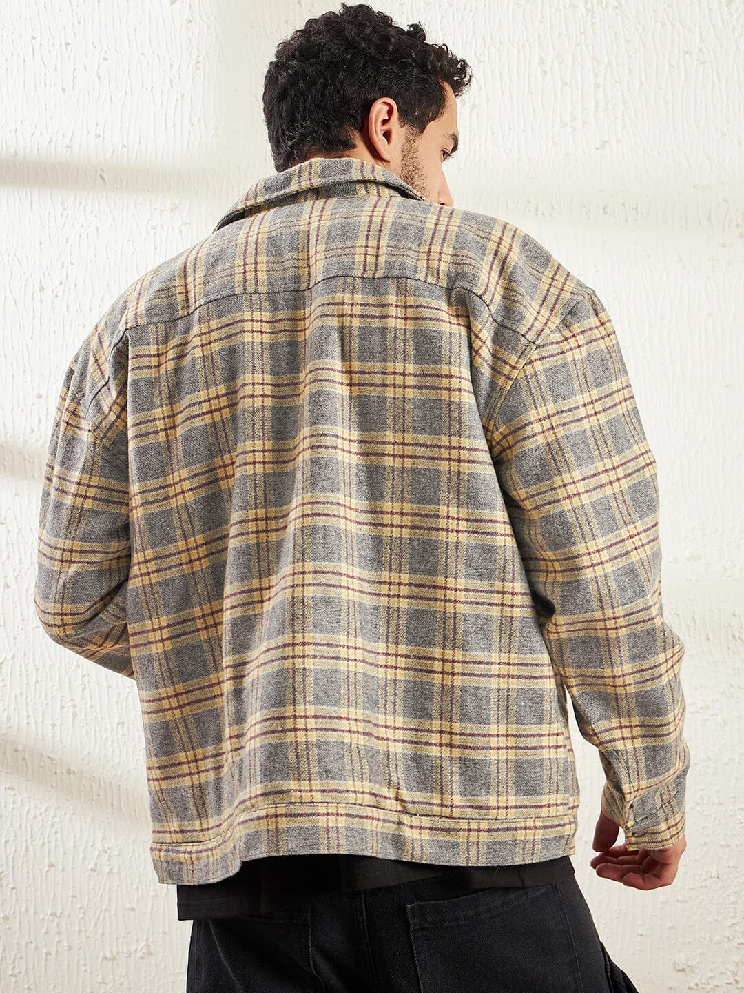 Mens checked sherpa on sale jacket