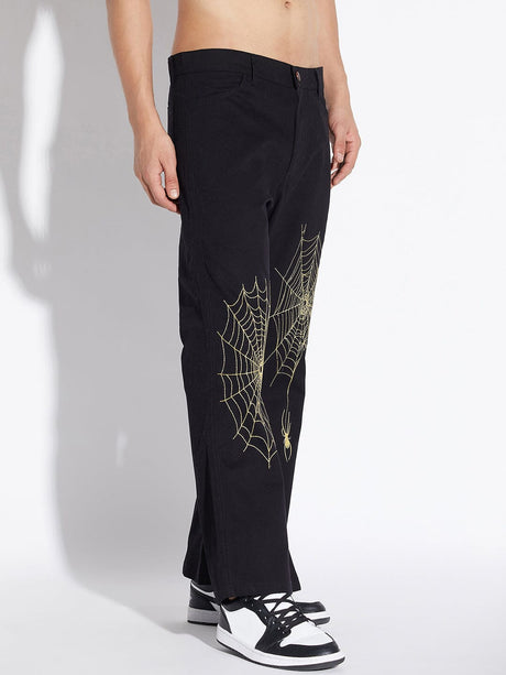 Black Spider Web Flared Pants Trousers Fugazee 