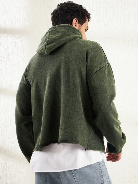 Olive Dyed Bird Graphic Cropped Hoodie Sweatshirts Fugazee 