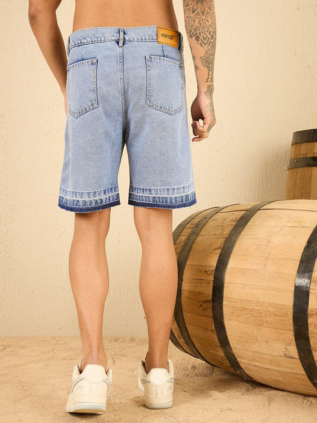 Blue Washed Raw Edge Hem Denim Shorts Shorts Fugazee 