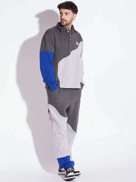 Grey Cut Sew Polo Collared relaxed Tracksuit Tracksuits Fugazee 