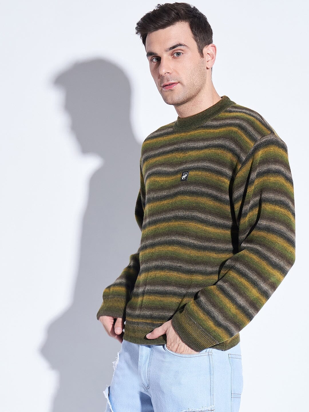 Green and yellow striped sweater best sale