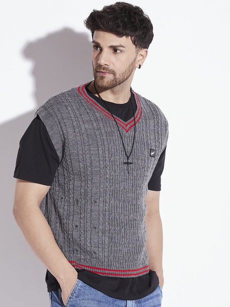 Charcoal Knitted Sleeveless Sweater Sweaters Fugazee 