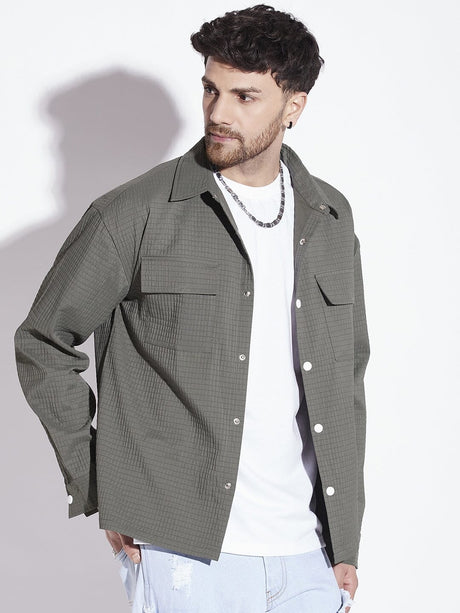 Olive Textured OverShirt Shirts Fugazee 