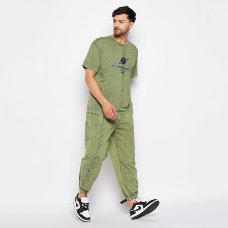 Green Acid Wash Tshirt and Trackpants Clothing Set Clothing Set Fugazee 