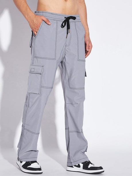 Grey Contrast Stitch Cargo Trackpants Trackpants Fugazee 