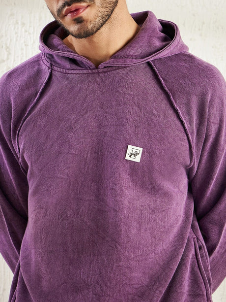 Mauve Dyed Raw Edge Raglan Hoodie Sweatshirts Fugazee 