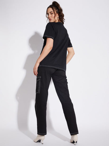 Black Unisex Oversized Carpenter Tshirt & Cargo Pants Combo Set Clothing Set Fugazee 