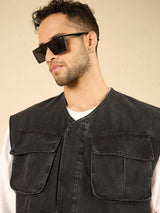 Black Washed Denim Jacket and Pants Clothing Set Clothing Set Fugazee 