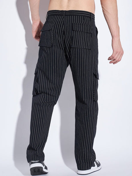 Black Pin Striped Cargo Pants Trousers Fugazee 