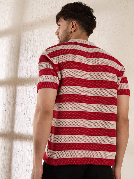 Red Striped Crotchet Knitted Shirt Shirts Fugazee 